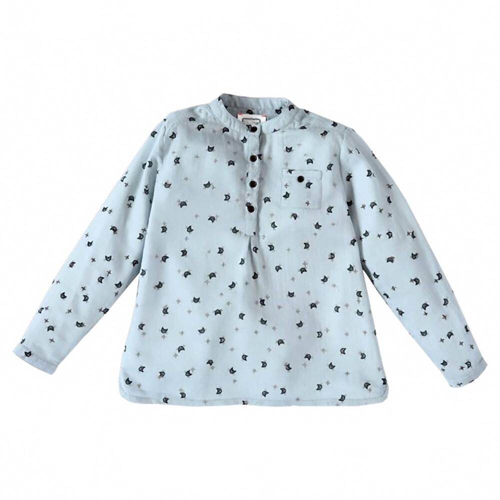 NEW BONHEUR DU JOUR boy's marcus cat print shirt in blue